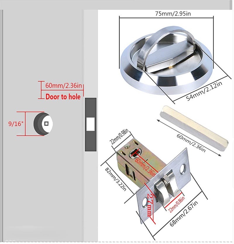 WANLIAN Round Pocket Door Lock,Passage Door Handle Lock Knobs Lockset-No Keys,Privacy Door Latch Lock,Stainless Steel 304 Storeroom Locks,Bed Room,Kitchen,Bathroom,Laundry Room Doors Privacy Lock - Image 2